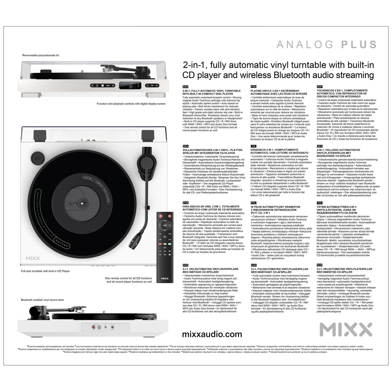 Een platenspeler met CD-speler, Bluetooth en afstandsbediening.