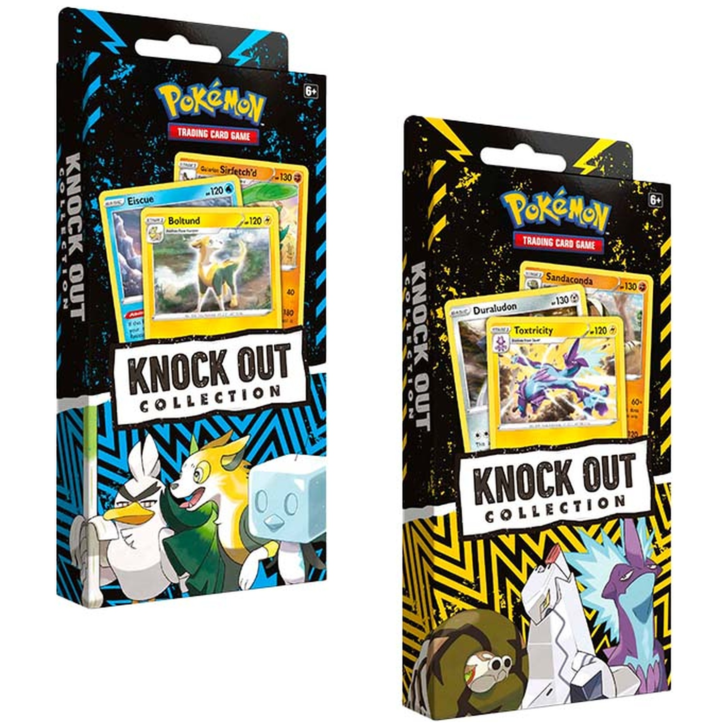 Two Pokémon Trading Card Game boxes side-by-side featuring characters.