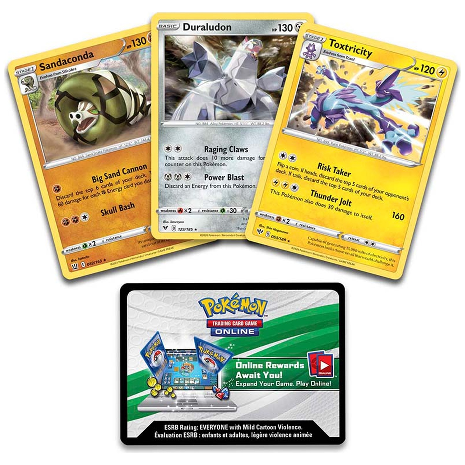 Three Pokemon cards and an online promo card featuring computers.