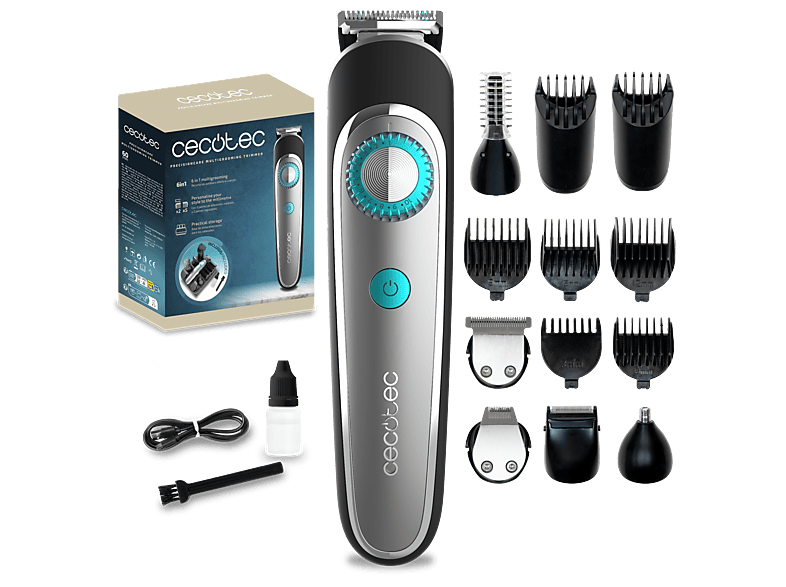 Afeitadora corporal - Cecotec PrecisionCare Multigrooming Trimmer, 6 cabezales, 8 peines, IPX7, Autonomía 60 min, Multicolor