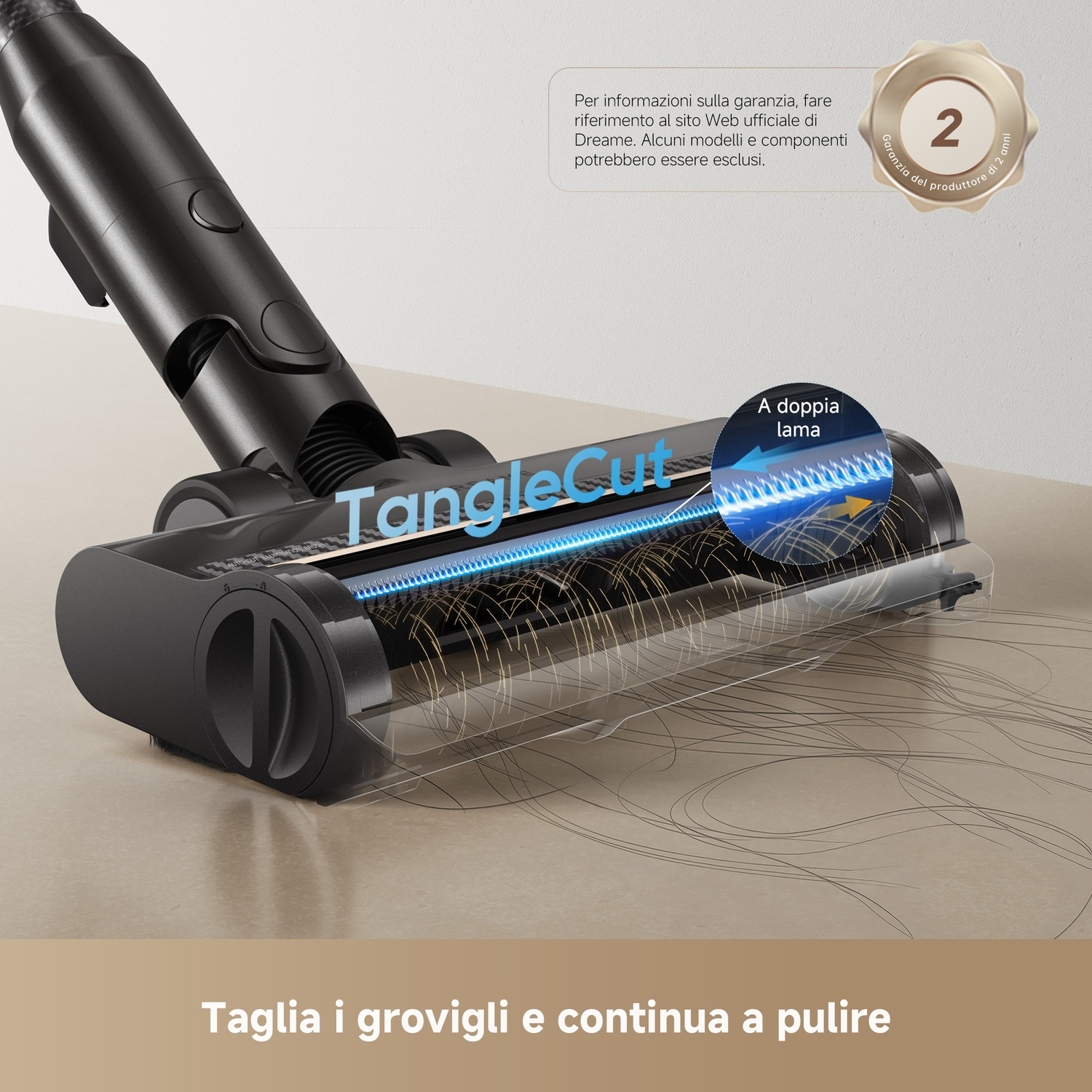 Spazzola aspirapolvere con tecnologia Tangle Cut, taglia capelli.