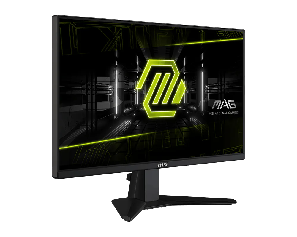 Un monitor gaming MSI muestra un logo brillante sobre un fondo futurista.