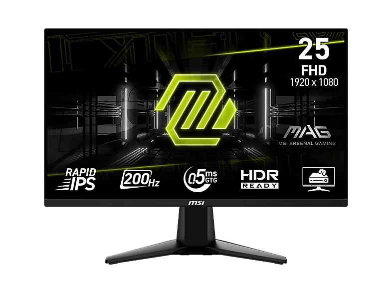 MSI MAG 255F E20, 24.5 Full-HD, 200 Hz, 0.5 ms GtG, Rapid IPS, HDR Ready, AMD FreeSync™ Premium, Negro