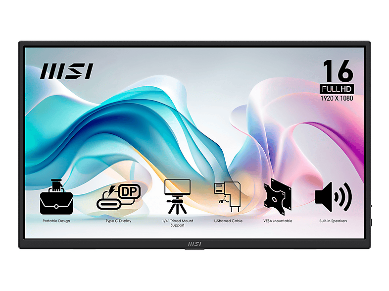 Msi Monitor Portátil - Pro Mp165 E6, 15.6 " Full-Hd, 60 Hz, 4 Ms Gtg, Ips Altavoces Incorporados, Negro