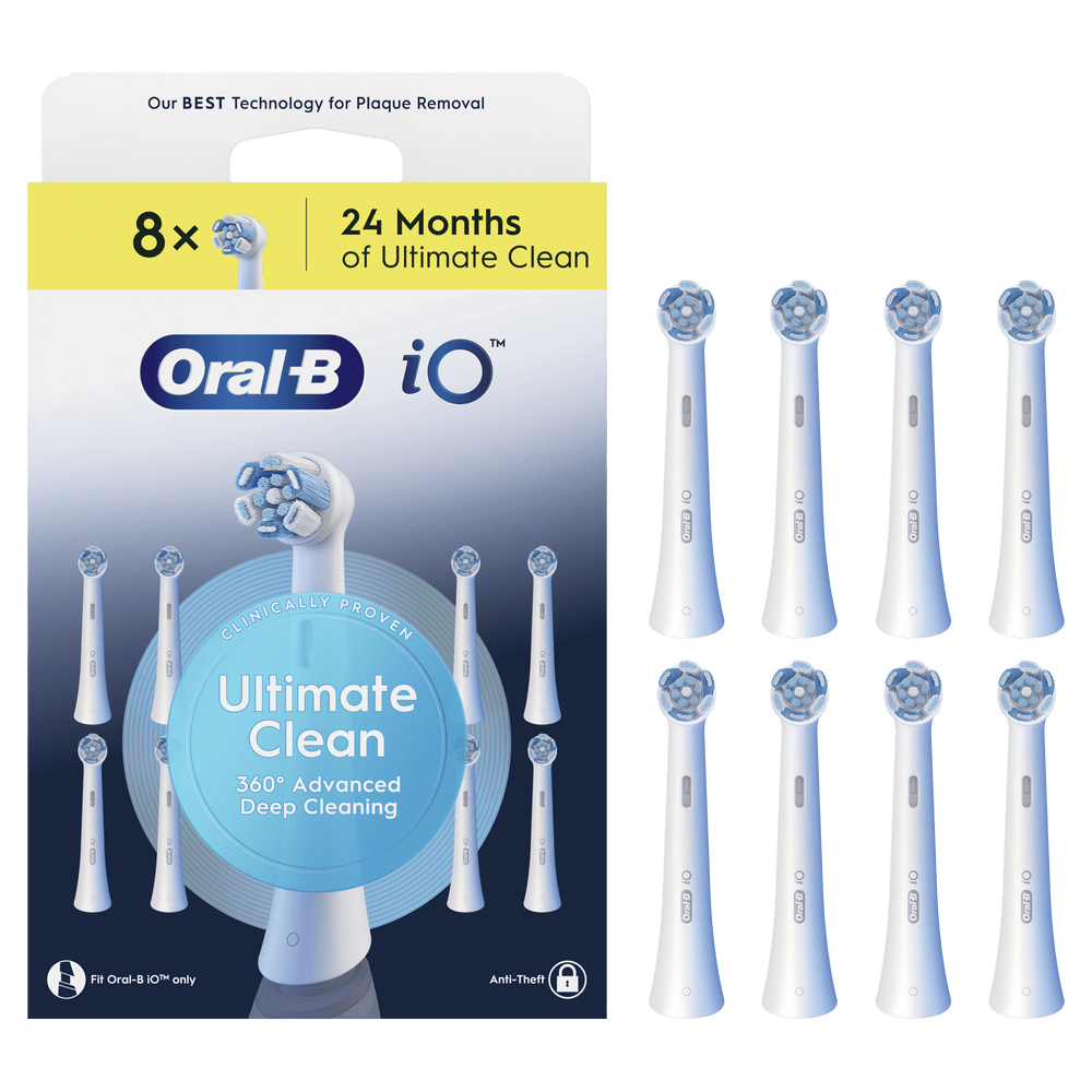 Pack de 8 recambios Oral-B iO para 24 meses de limpieza superior.