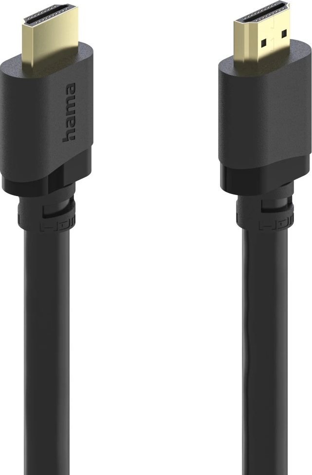 Deux câbles HDMI noirs avec connecteurs dorés sur fond blanc.