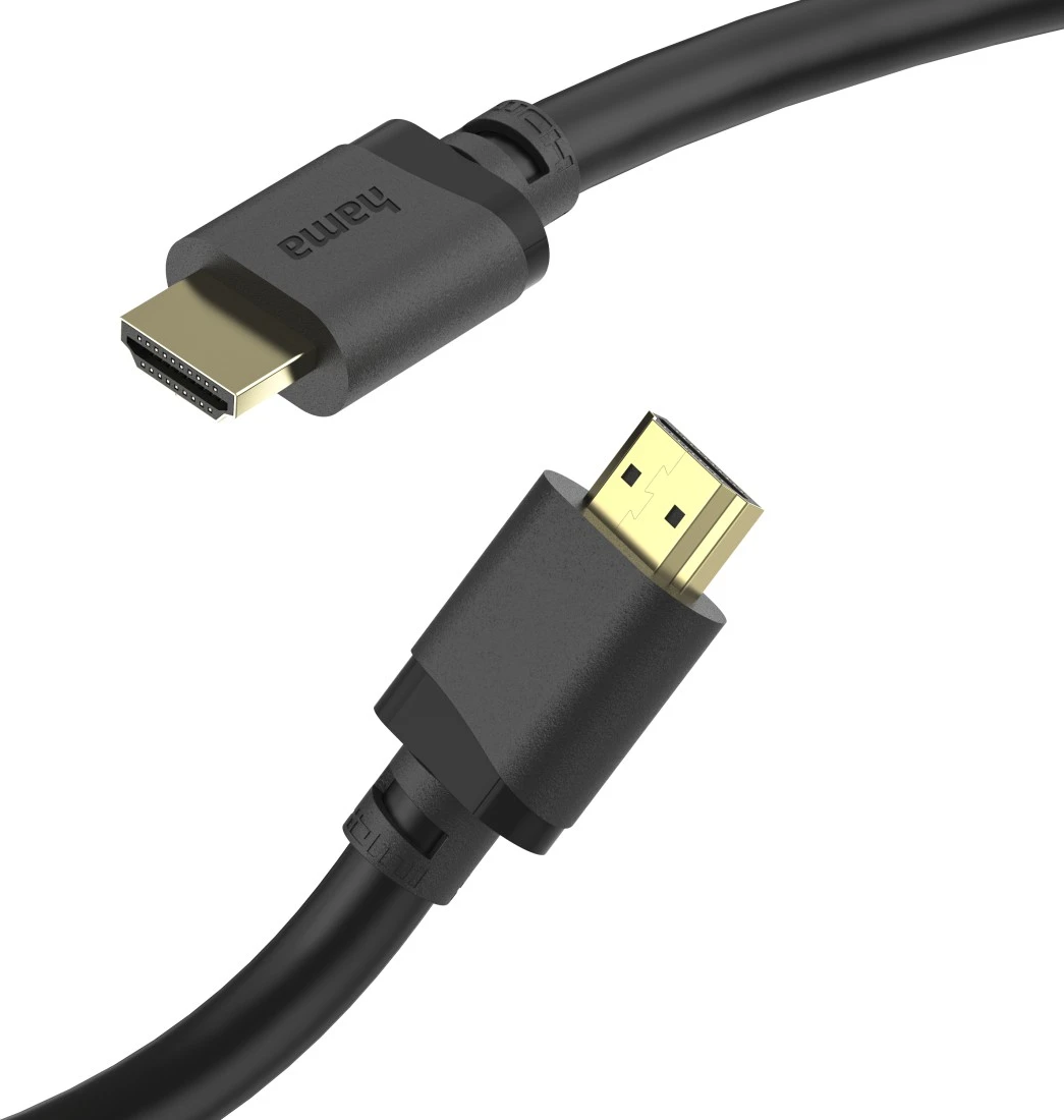 Deux câbles HDMI noirs avec connecteurs dorés sur fond blanc.