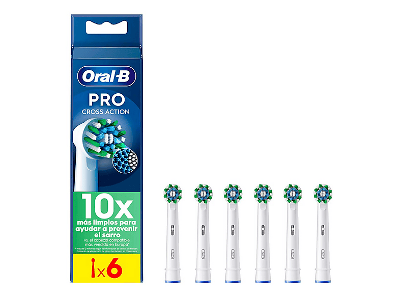 Recambio para cepillo dental - Oral-B Pro CrossAction, Cabezales De Recambio, 6 Unidades, Blanco