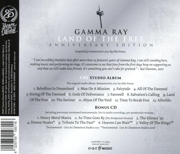 Gamma Ray Land of the Free Anniversary Edition borítója számlistával.