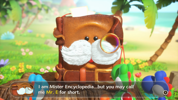 Postać z książki z wąsami i monoklem siedzi na plaży.