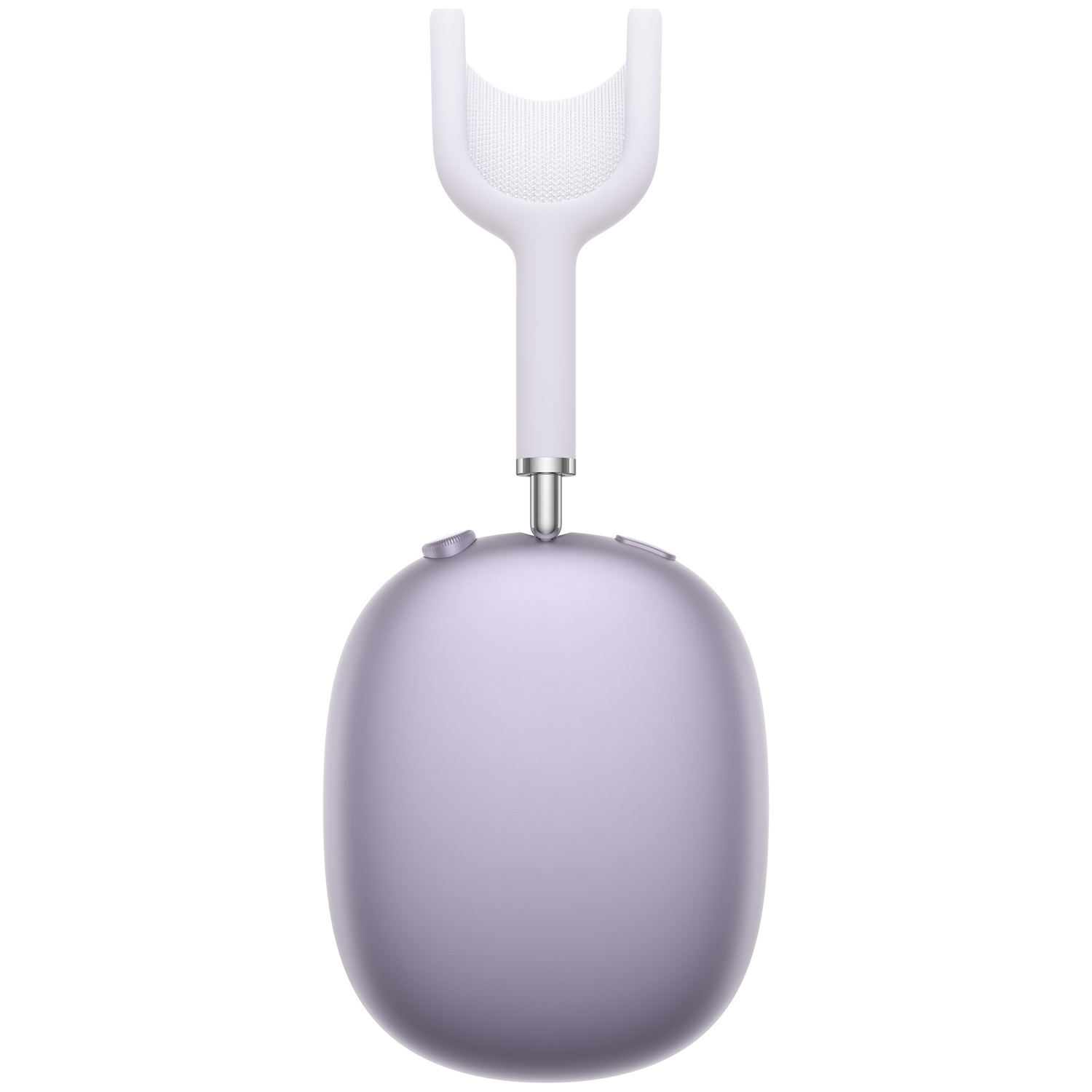 Lavender headphones with a white headband and earcups on a white background.