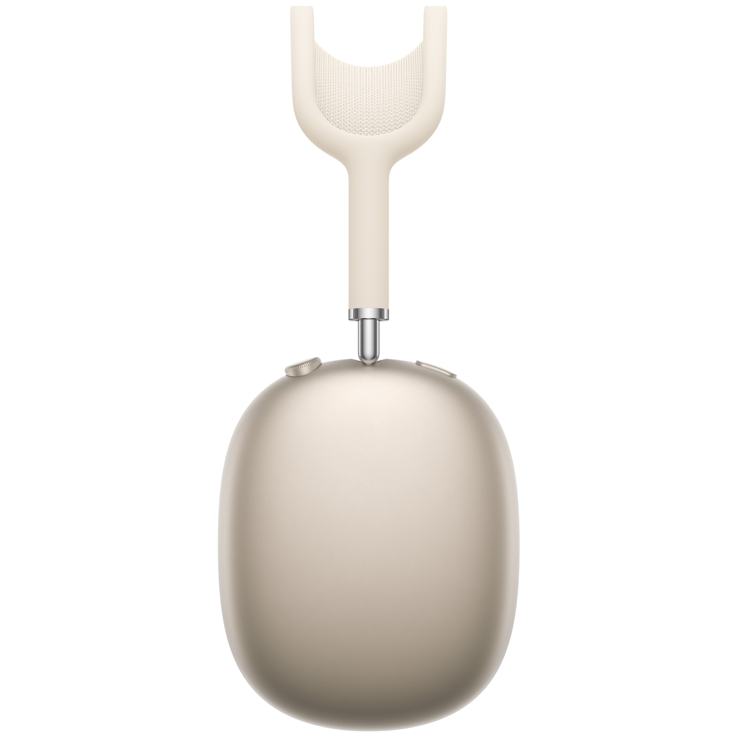 Un casque beige avec des accents argentés et un bandeau rembourré.