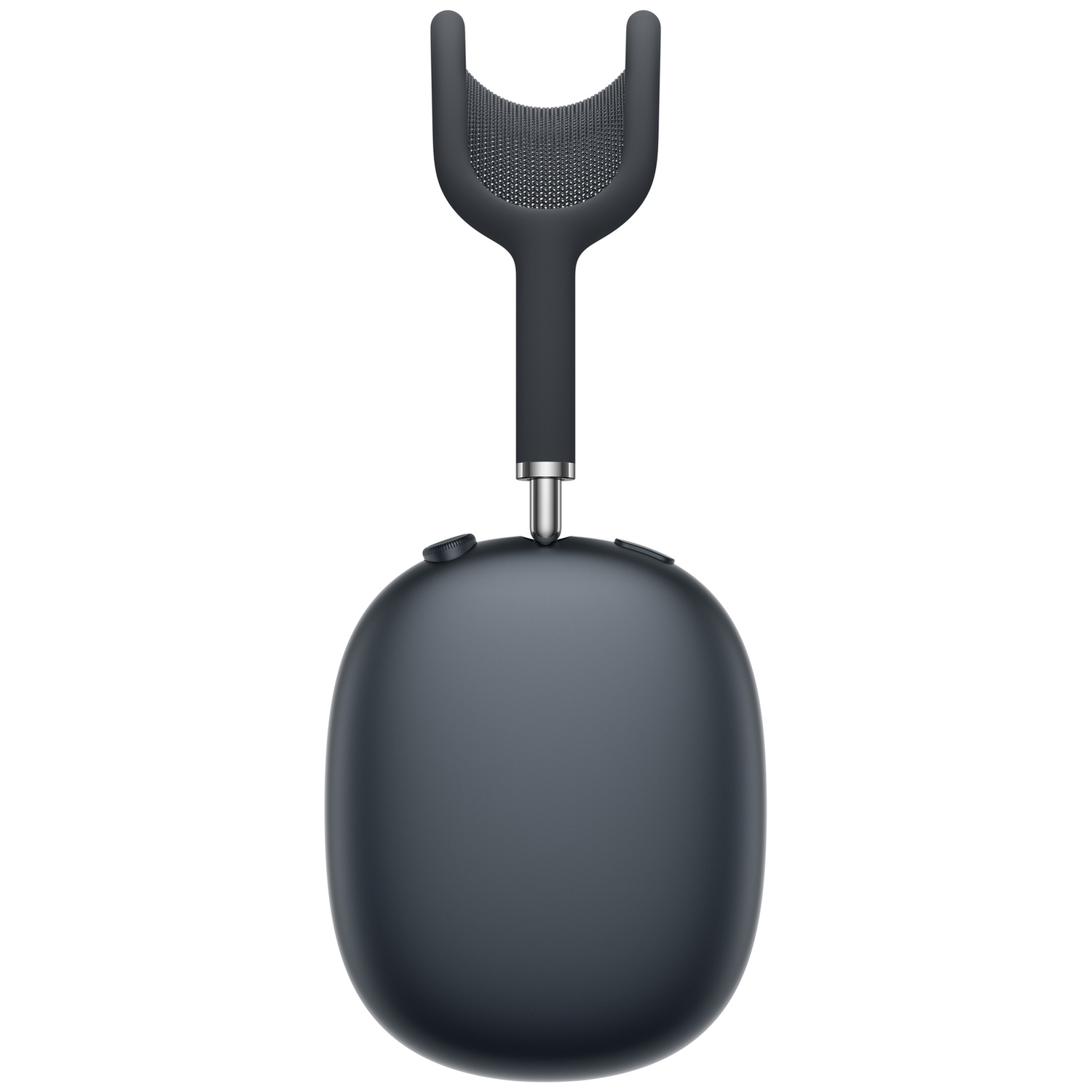 Dark gray headphones with a silver stem and mesh earcups.