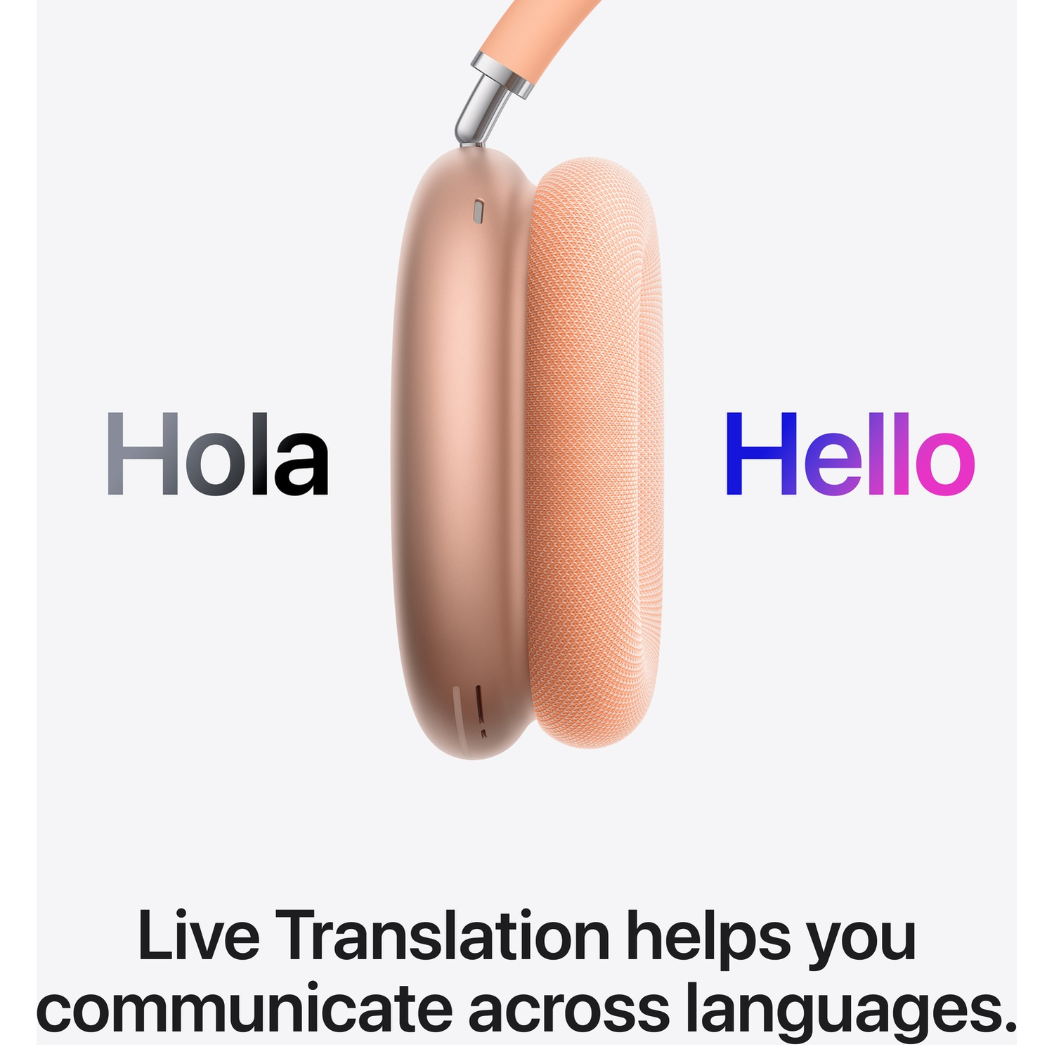 Casque avec les mots Hola et Hello. Traduction en direct aide.