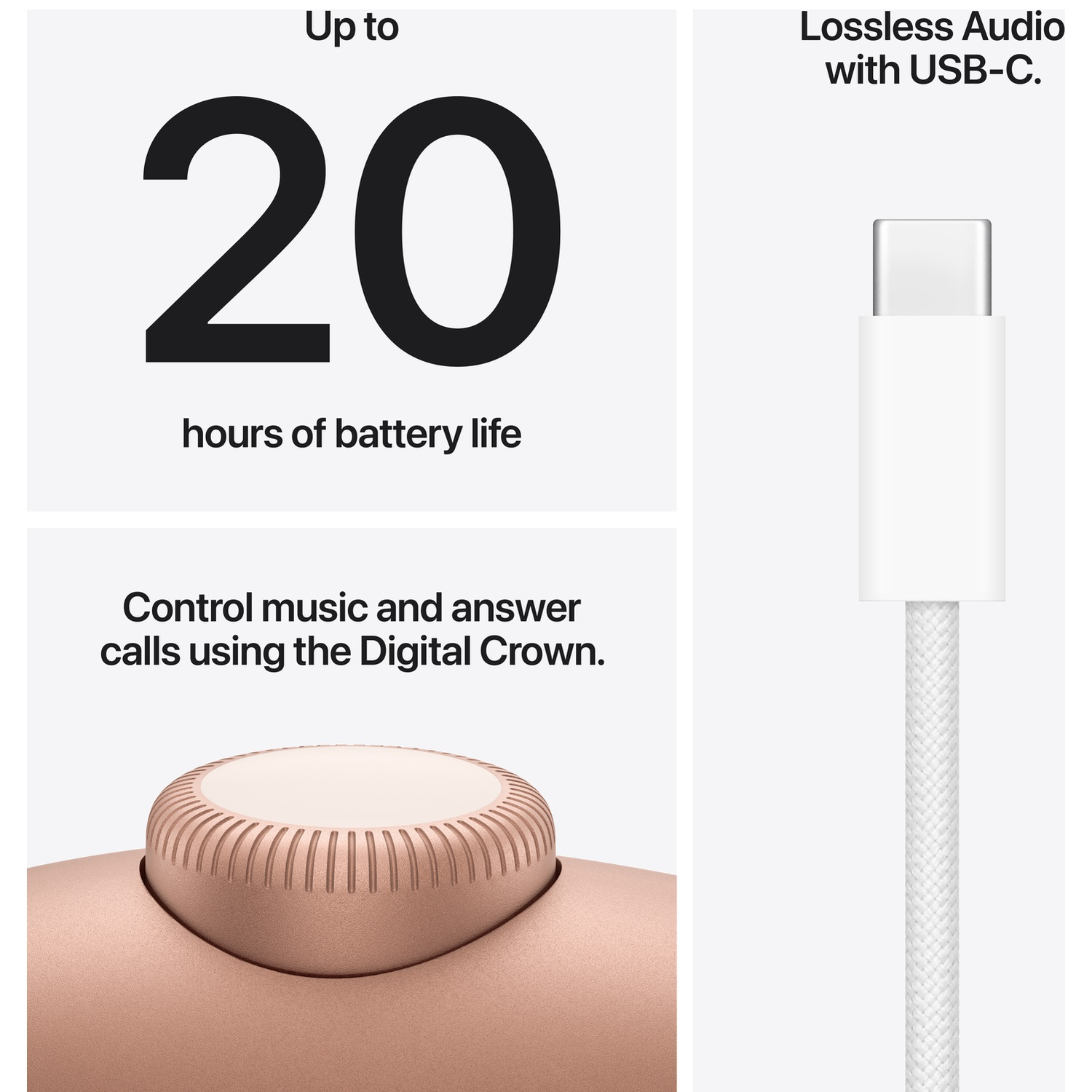 Jusqu'à 20h d'autonomie et audio USB-C. Couronne numérique.
