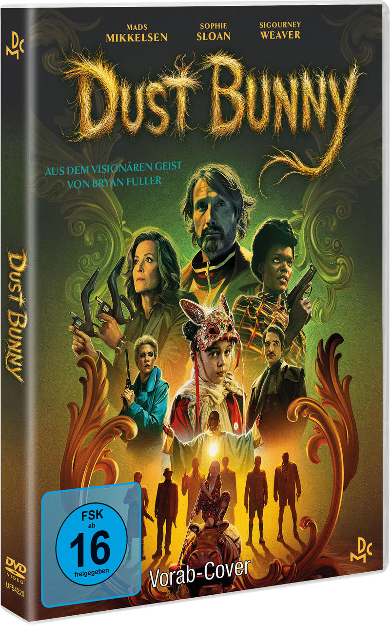 Filmplakat mit Darstellern, Titel 'Dust Bunny' und FSK 16 Siegel.