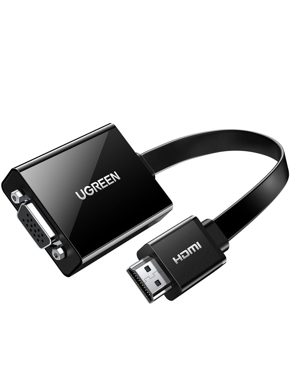 Schwarzer UGREEN HDMI zu VGA Adapter mit Kabel und Schrauben.
