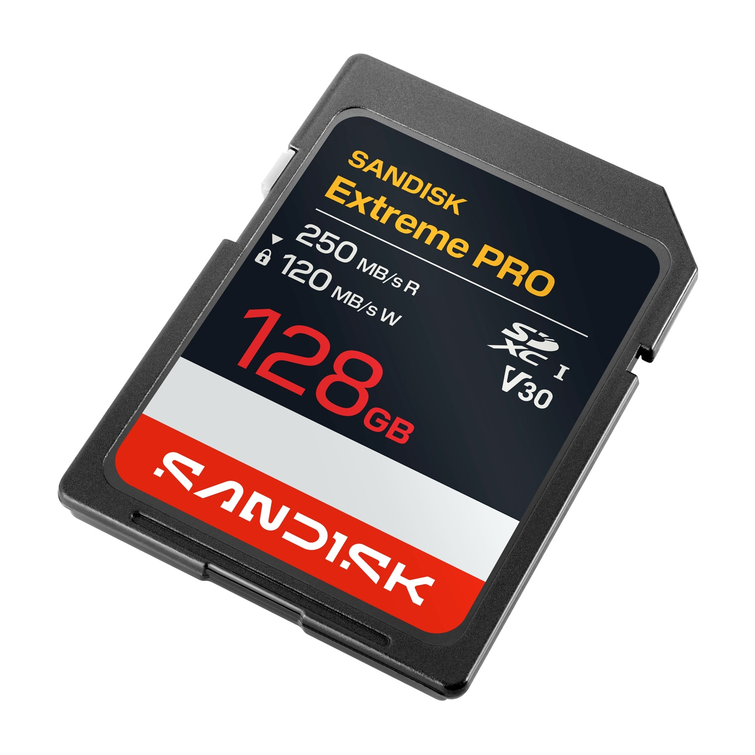 Scheda di memoria Sandisk Extreme PRO 128GB SDXC con rating V30.