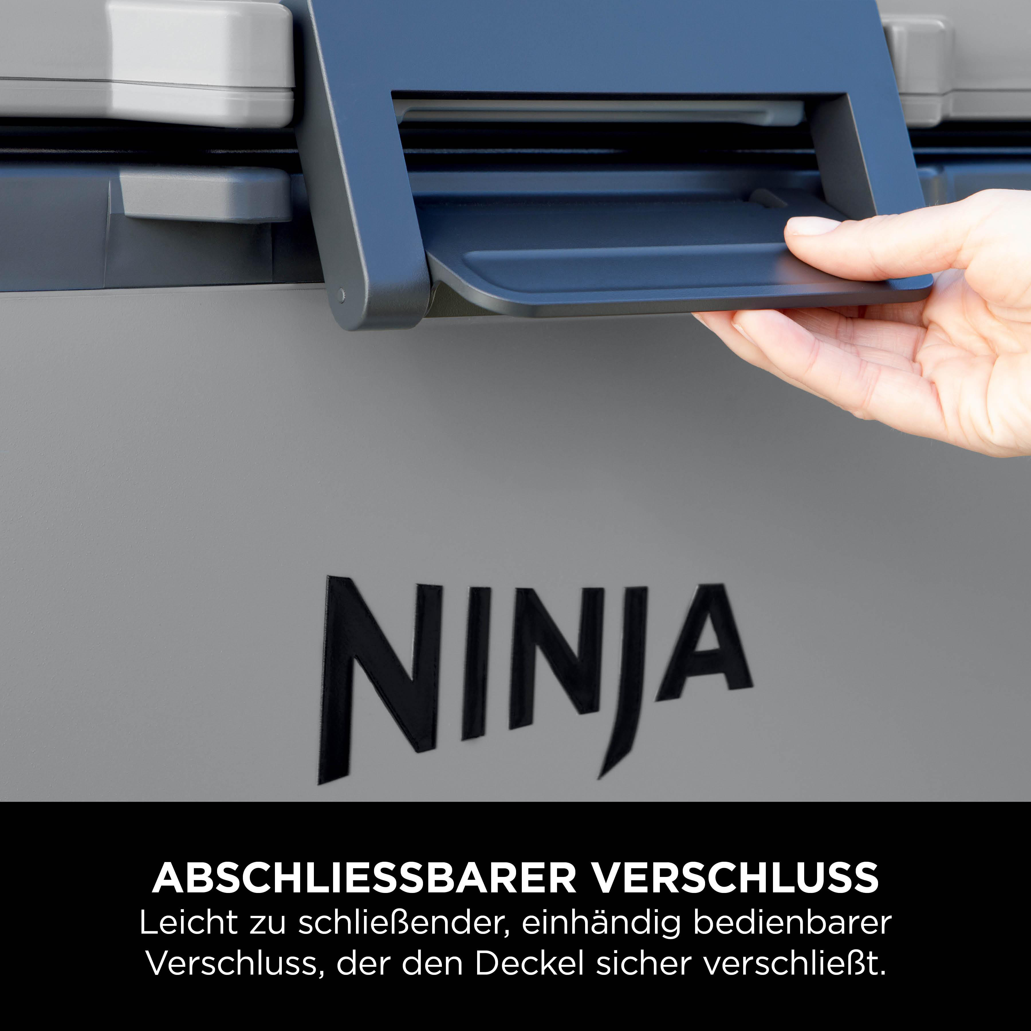 Grauer Behälter mit der Aufschrift NINJA und einem Griff.