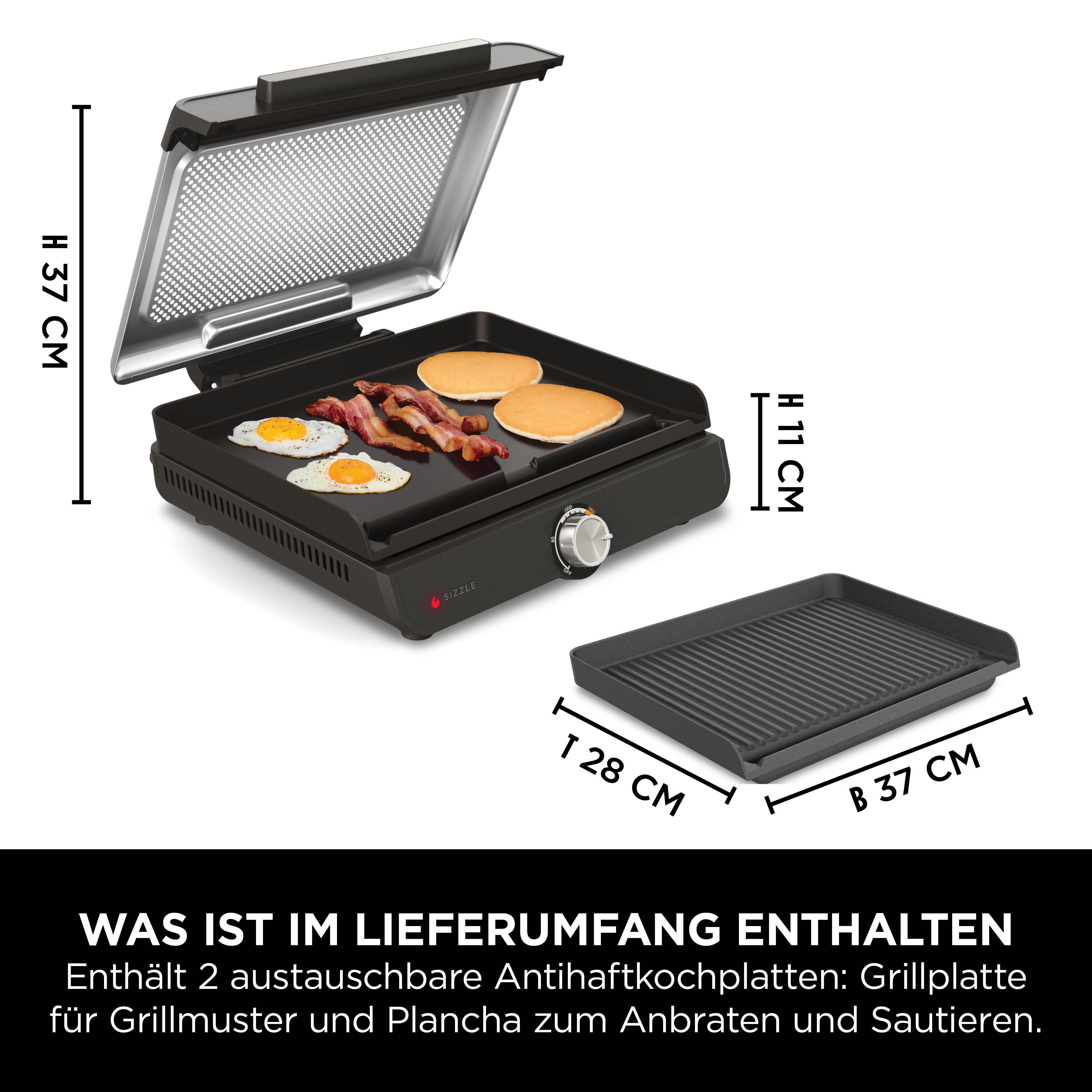 Grill mit Eiern, Speck und Pfannkuchen. Enthält 2 Kochplatten.