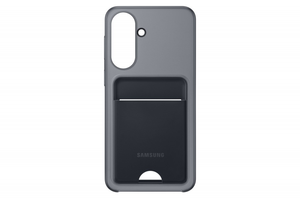 Szürke Samsung telefontok kártyatartóval és kamera kivágással.