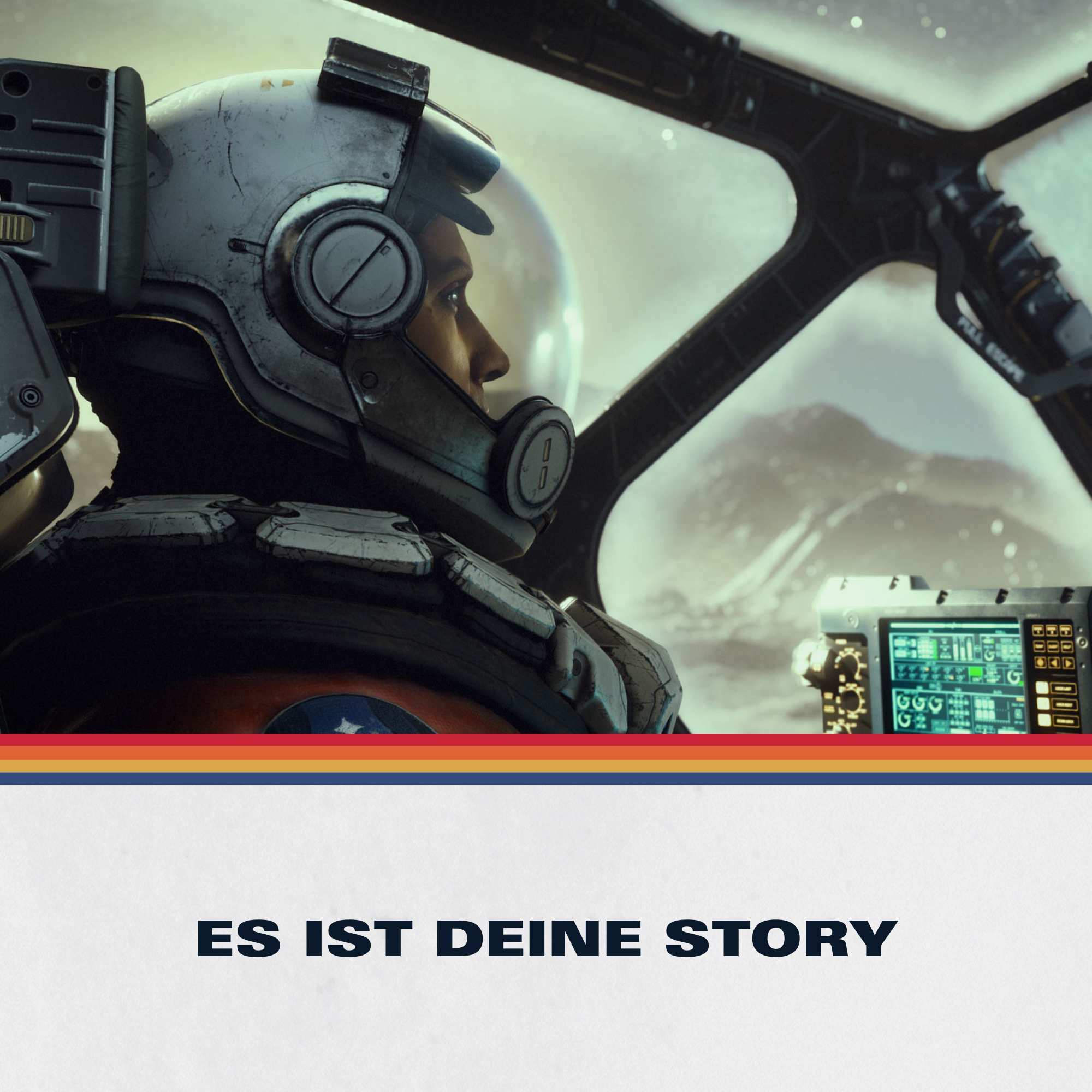 Astronaut im Cockpit mit Blick auf Weltraumlandschaft. Es ist deine Geschichte.