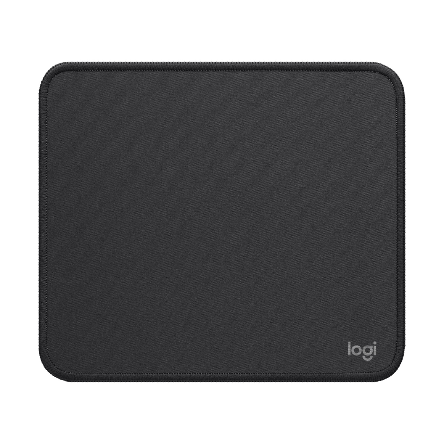 Tappetino per mouse Logitech nero con angoli arrotondati e cuciture.