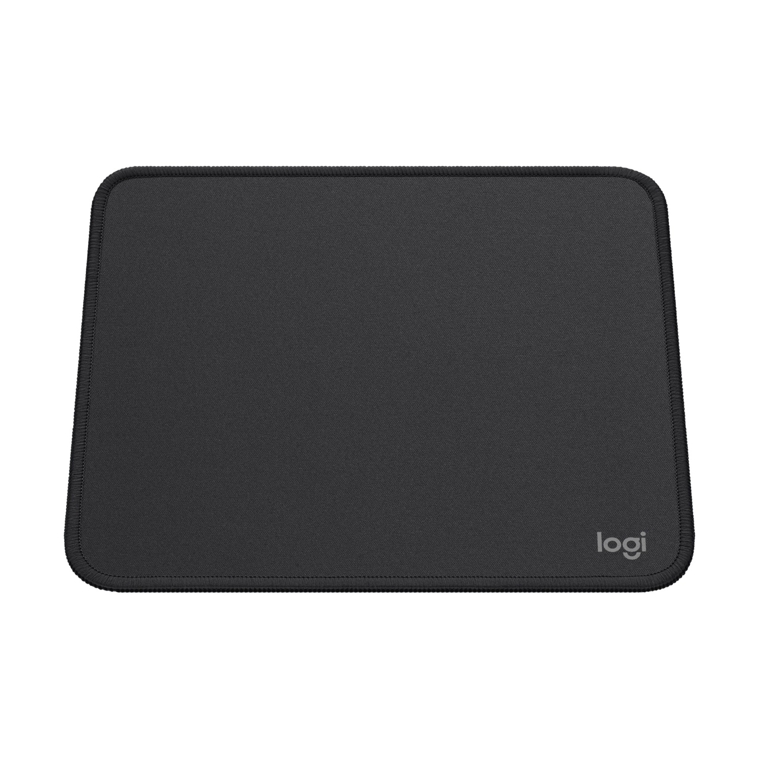 Tappetino mouse Logitech nero con cuciture e logo.