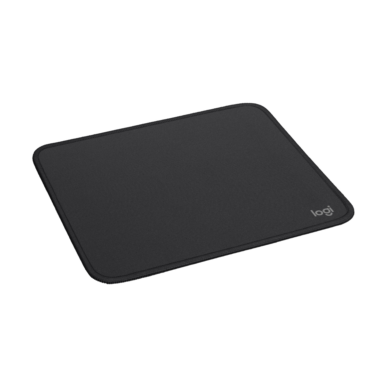 Tappetino mouse Logitech nero con angoli arrotondati e bordi.