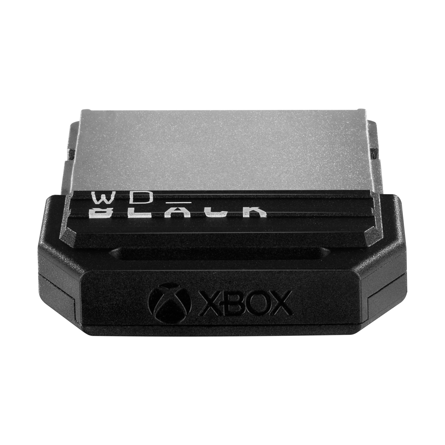 Scheda di espansione di archiviazione Xbox nera con parte superiore argentata e logo WD.