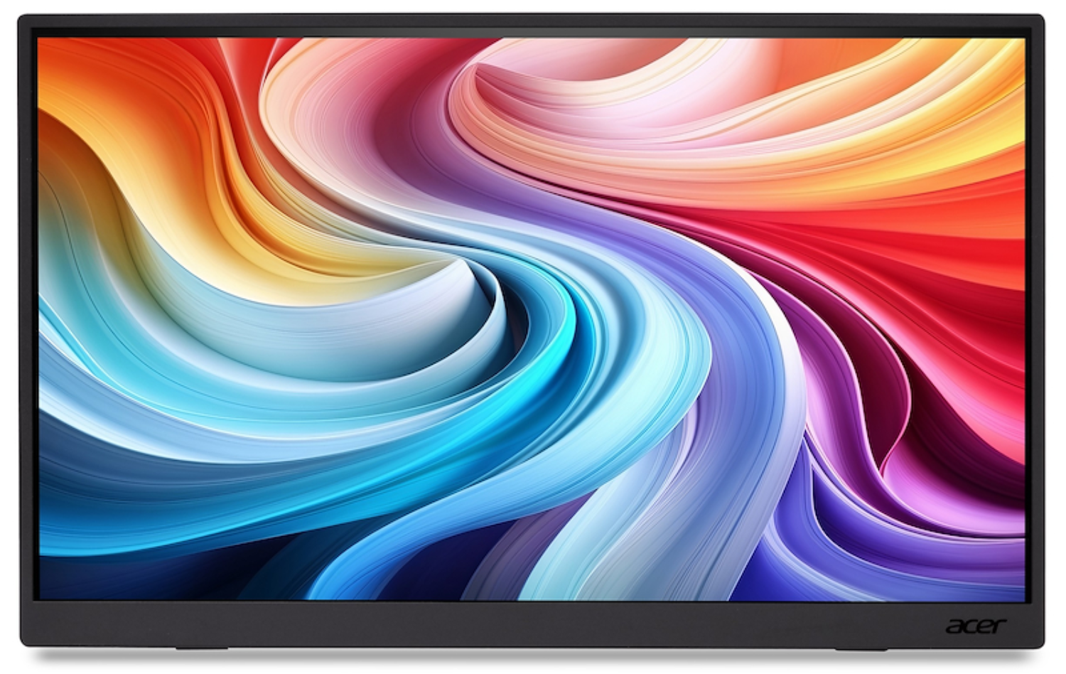 Un portátil que muestra un fondo de pantalla abstracto y colorido.