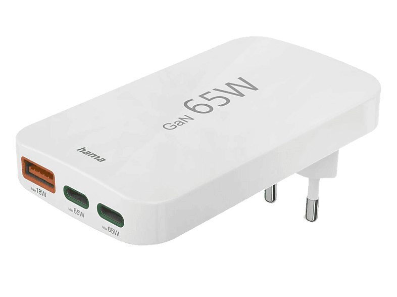 Cargador de pared - Hama 00201976, Universal, 2x USB-C, 1x USB-A, 65W, Mini Plano, PD, Blanco