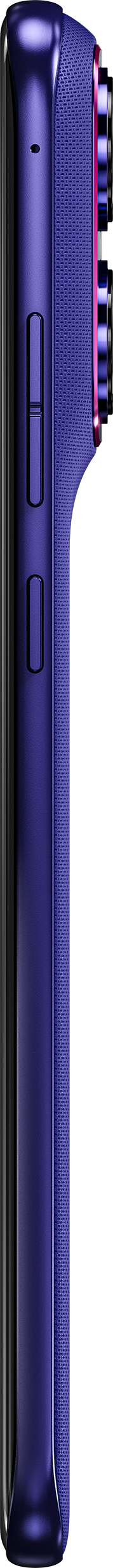 Dunkelblaue Smartphone-Seite mit Lautstärketasten und gemustertem Griff.