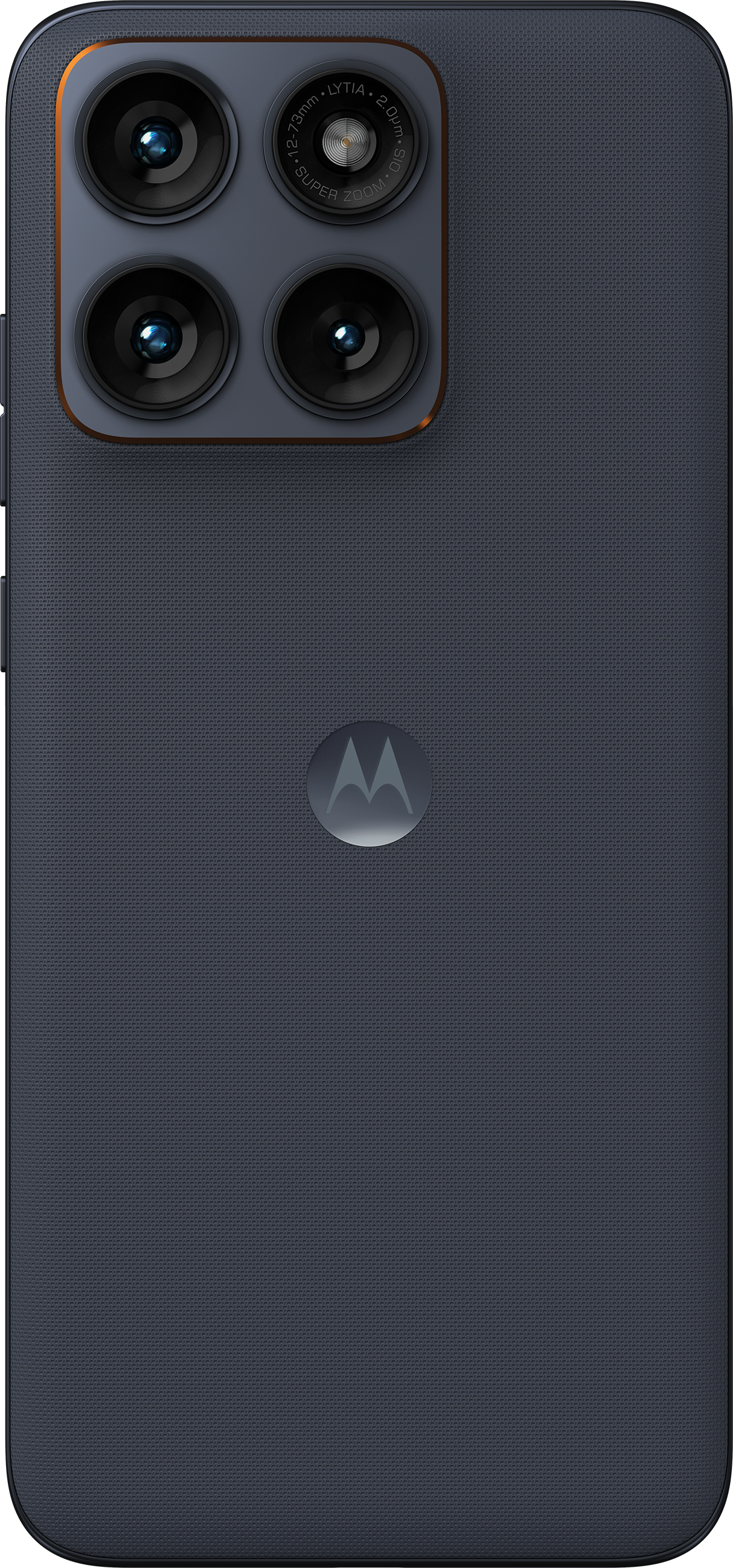 Retro di uno smartphone scuro con quattro fotocamere e logo Motorola.