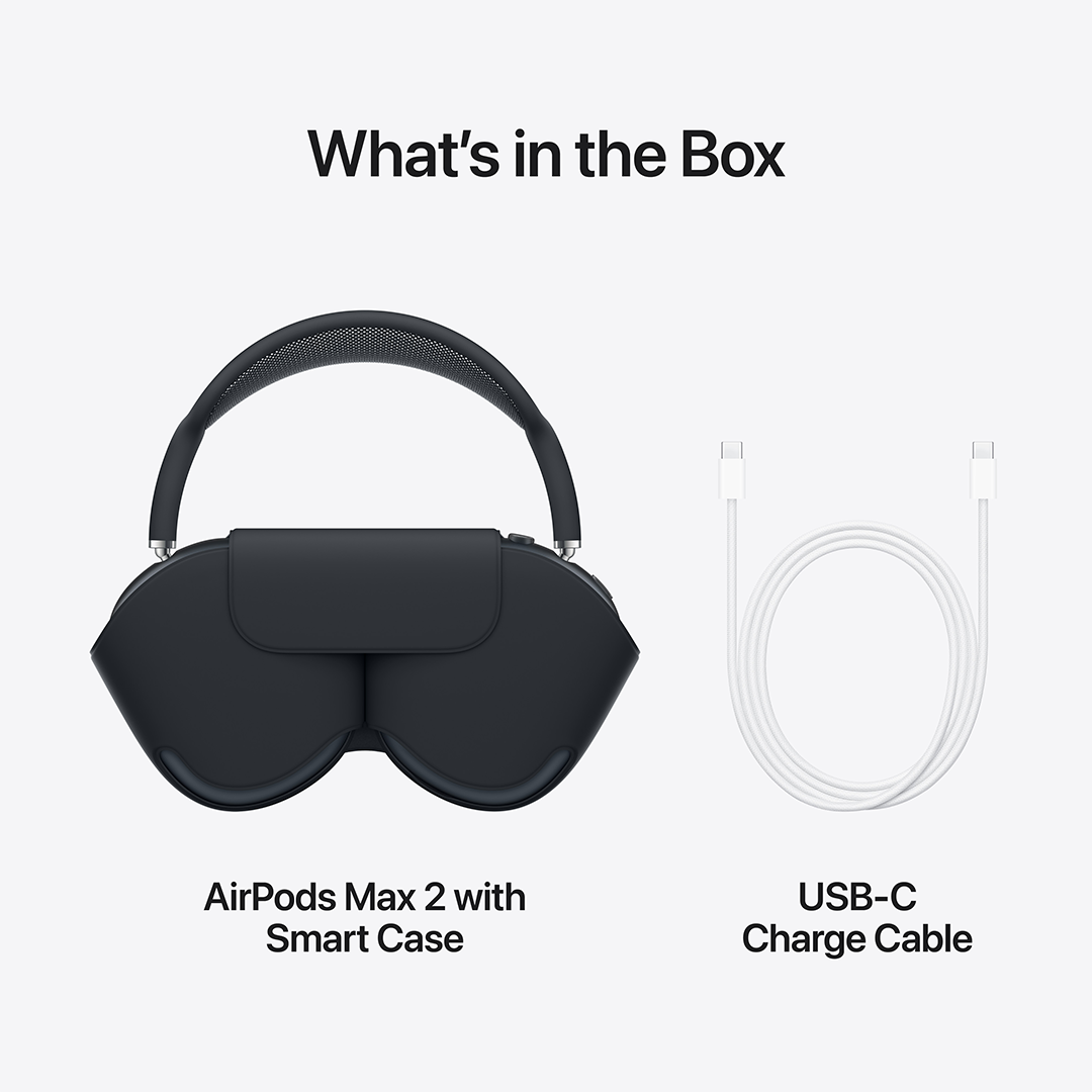 AirPods Max 2 Smart Case-szel és USB-C töltőkábellel.