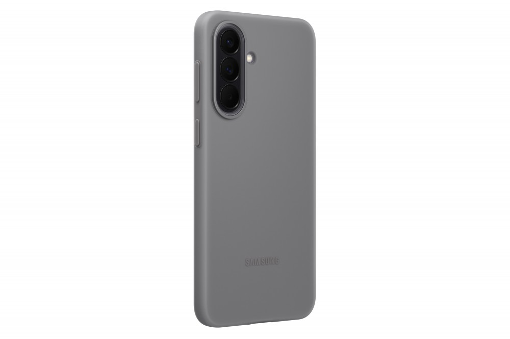 Szürke telefontok kamera kivágással és Samsung logóval a hátoldalon.