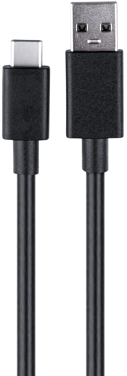 Egy fekete USB-C kábel USB-A és USB-C csatlakozóval.