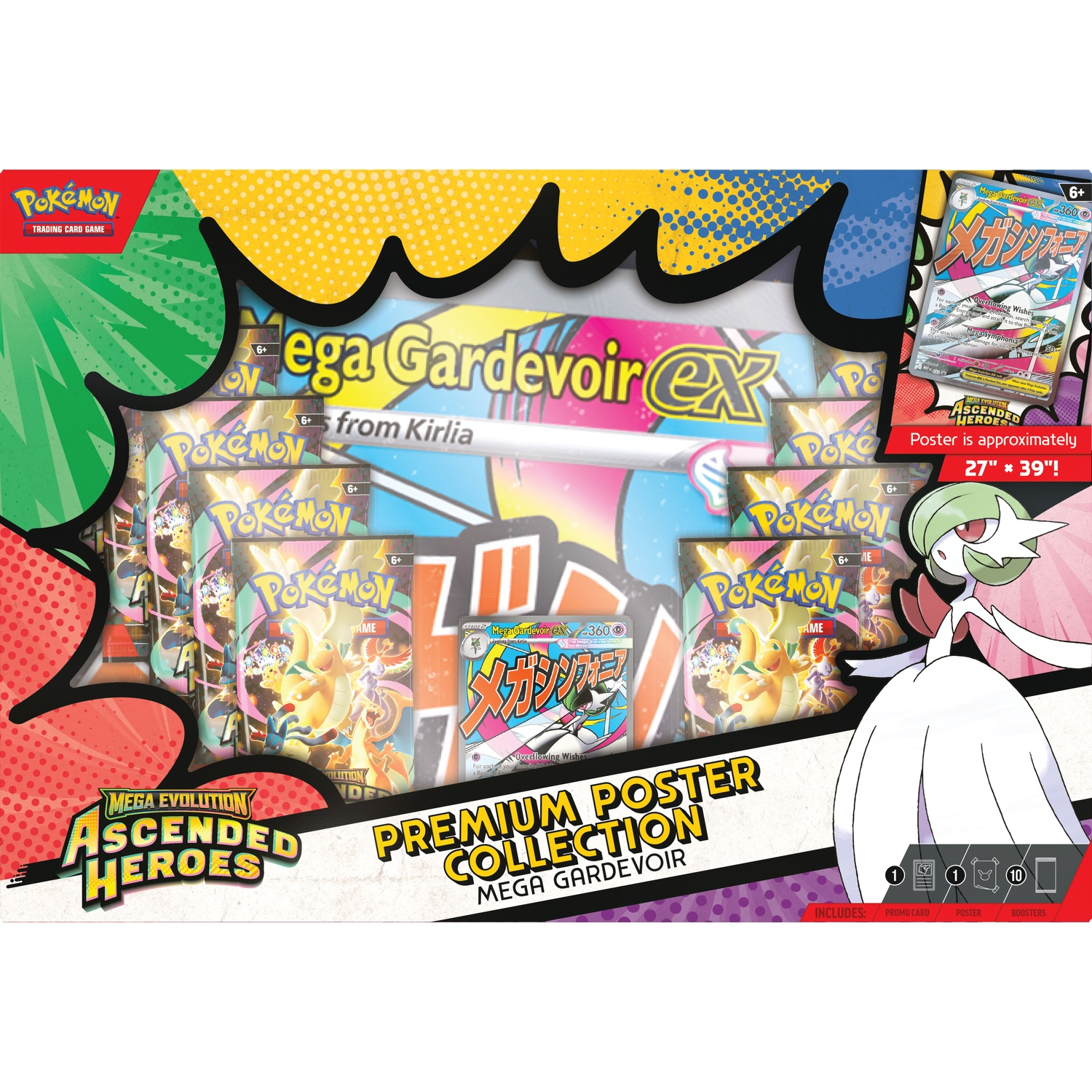 Pokemon Mega Gardevoir EX Premium Poster Collection box met kaartenpakketten en poster.