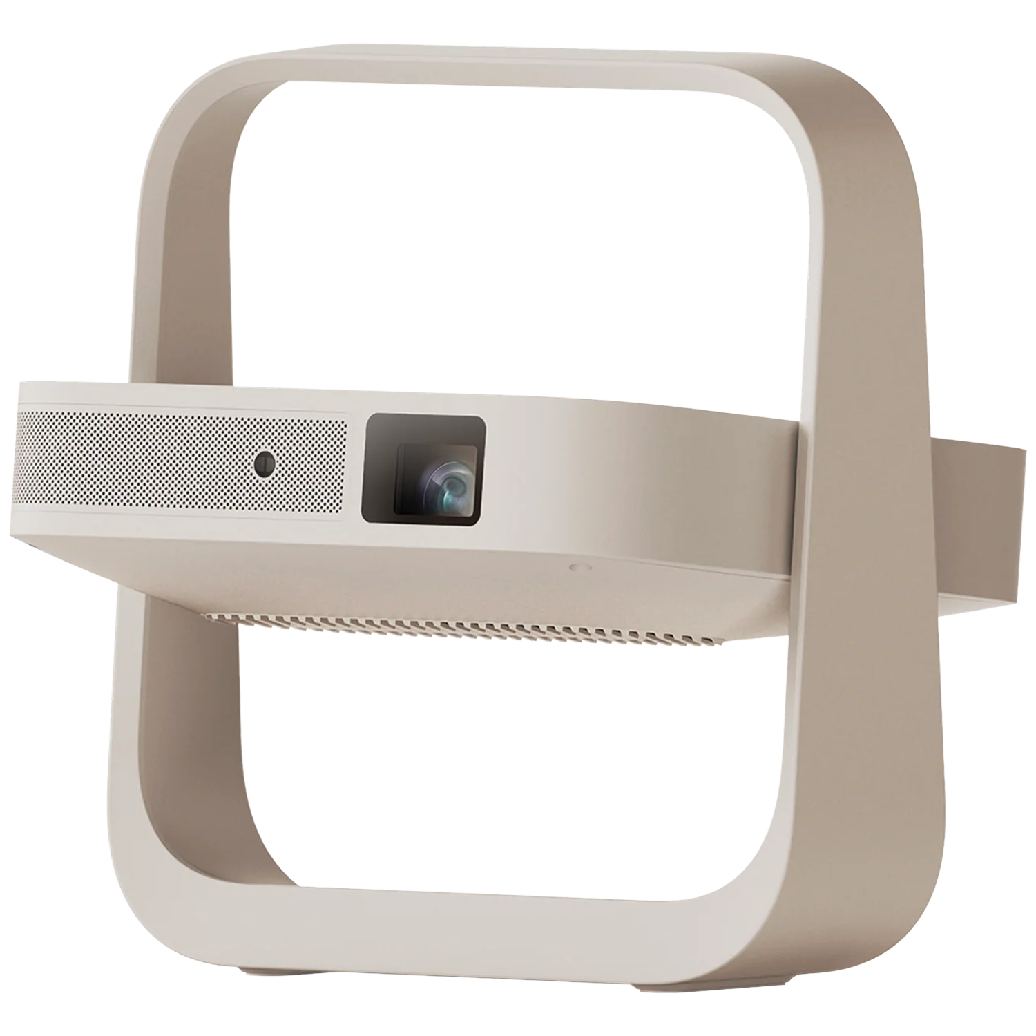 A beige projector with a square frame surrounding it.