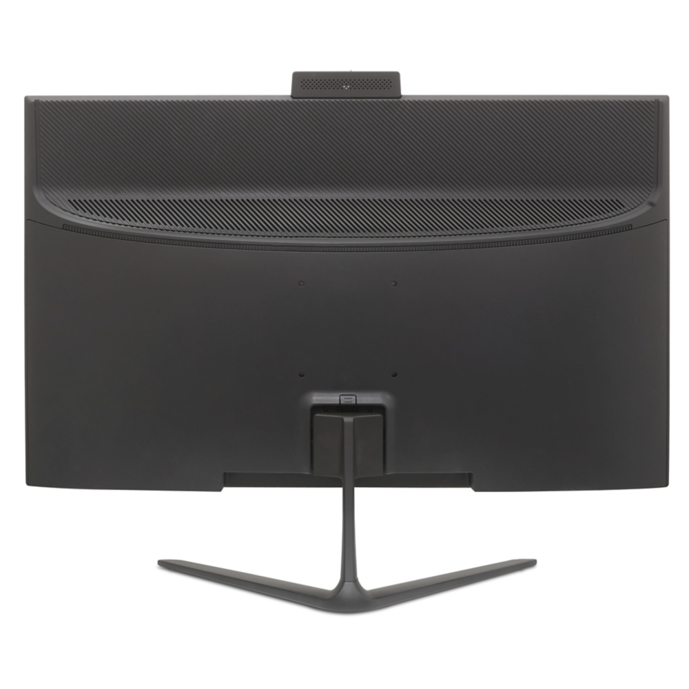 Vue arrière d'un moniteur noir avec fentes de ventilation et un support.