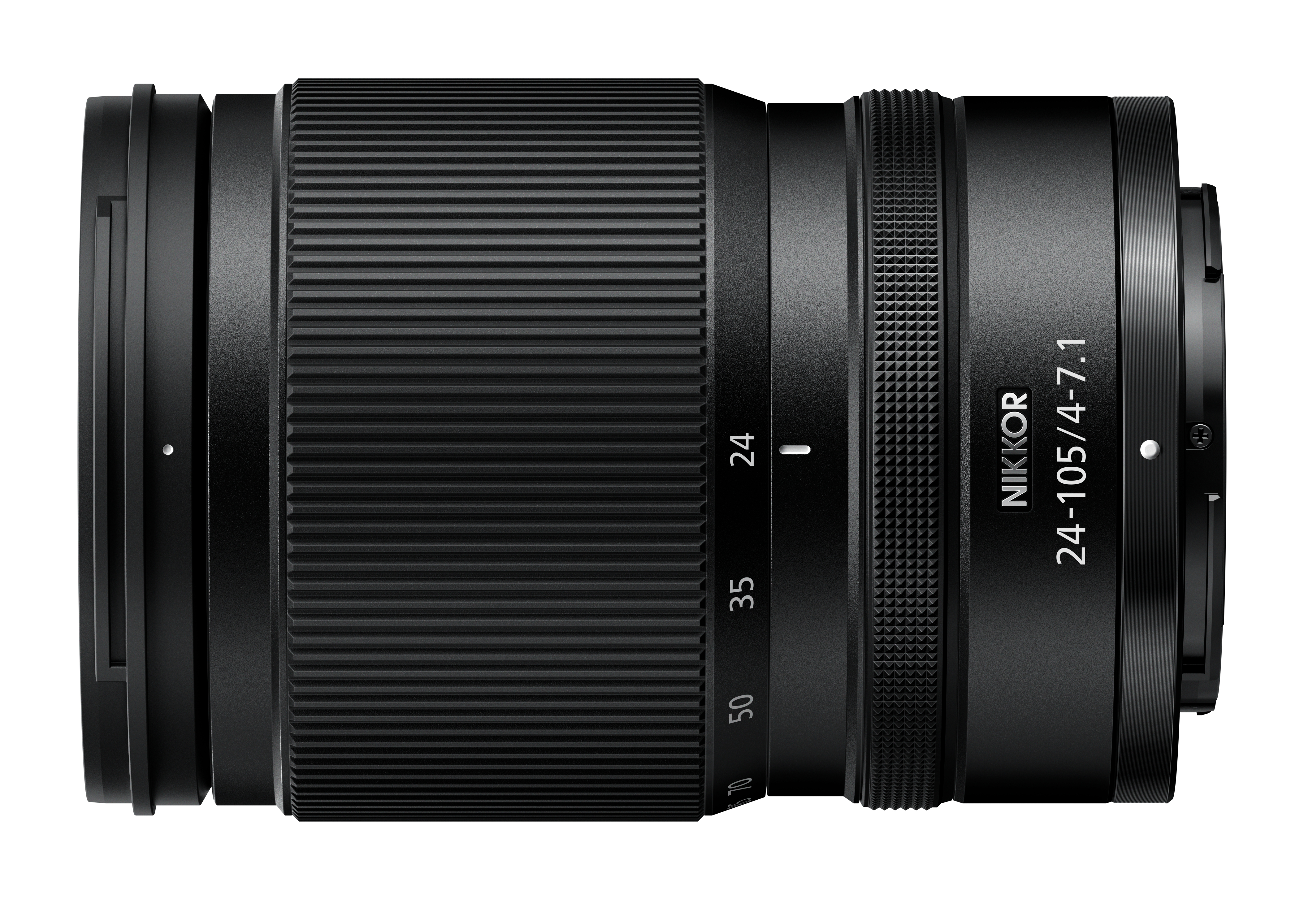 Schwarzes NIKKOR Objektiv mit Zoomring und Brennweitenangabe 24-105mm.