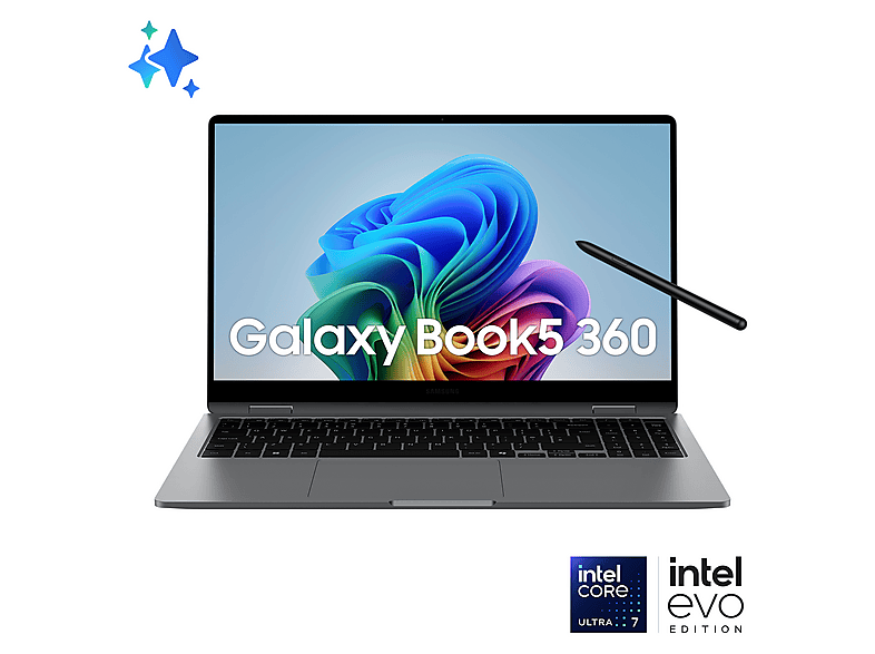 SAMSUNG Galaxy Book5 360 NOTEBOOK CONVERTIBILE, 15,6 '', processore Intel® Core Ultra 5 226V, Arc™ GPU, RAM 16 GB, 512 GB SSD, Grey, Windows 11 Home