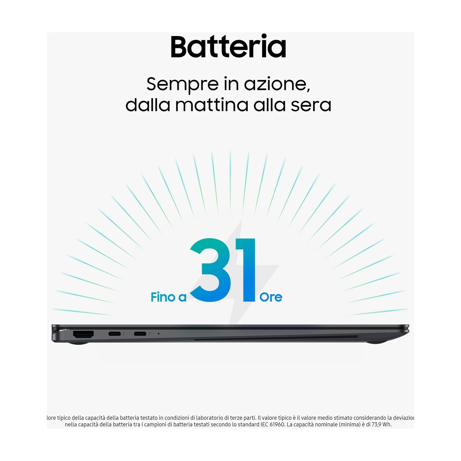Batteria laptop: Fino a 31 ore di autonomia. Design sottile con porte.