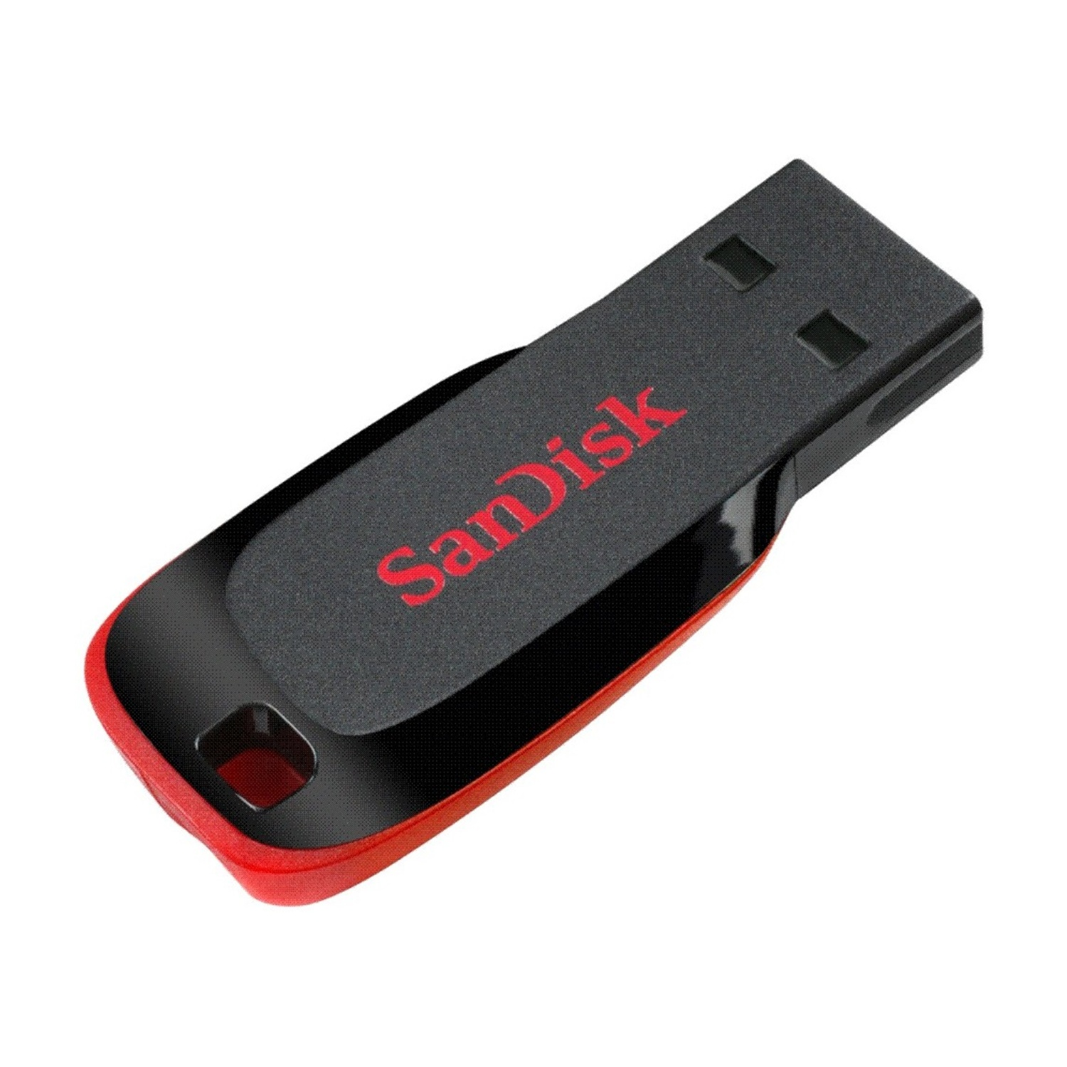Un'unità USB SanDisk nera con bordo e logo rossi.