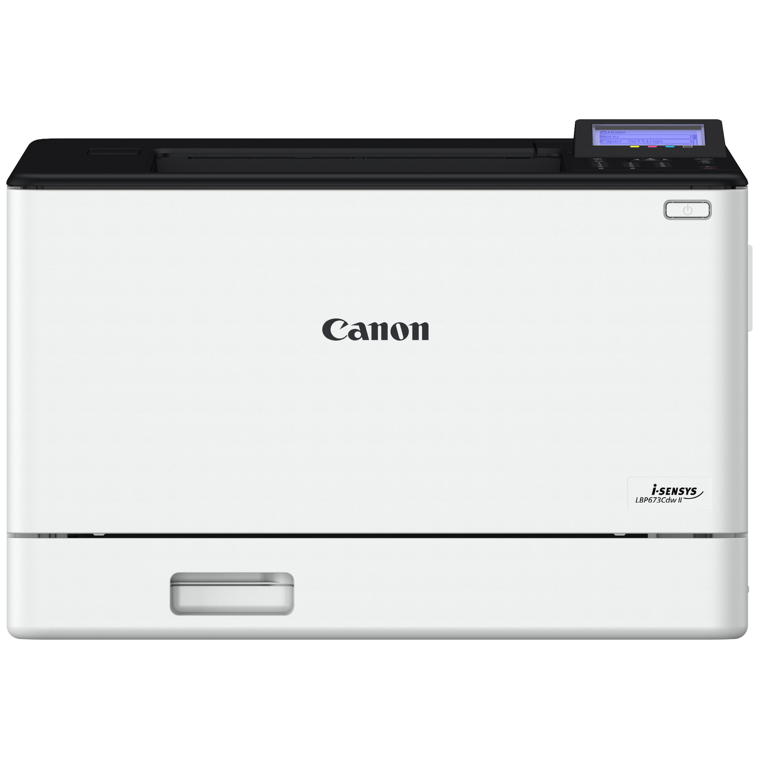 A white Canon i-SENSYS LBP673Cdw II laser printer with a black top.
