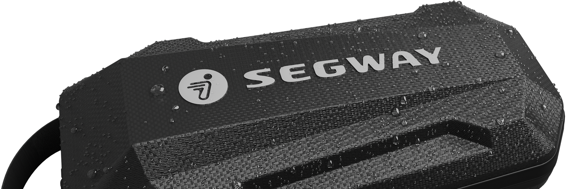 Fekete táska vízcseppekkel és Segway logóval.