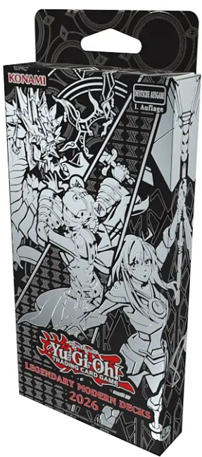 Yu-Gi-Oh! Legendary Modern Decks 2026 Box mit Anime-Figuren und Konami-Logo.
