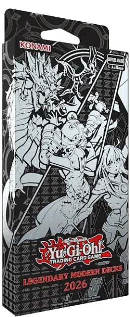 Verpackung von Yu-Gi-Oh! Legendary Modern Decks 2026 mit Illustrationen.