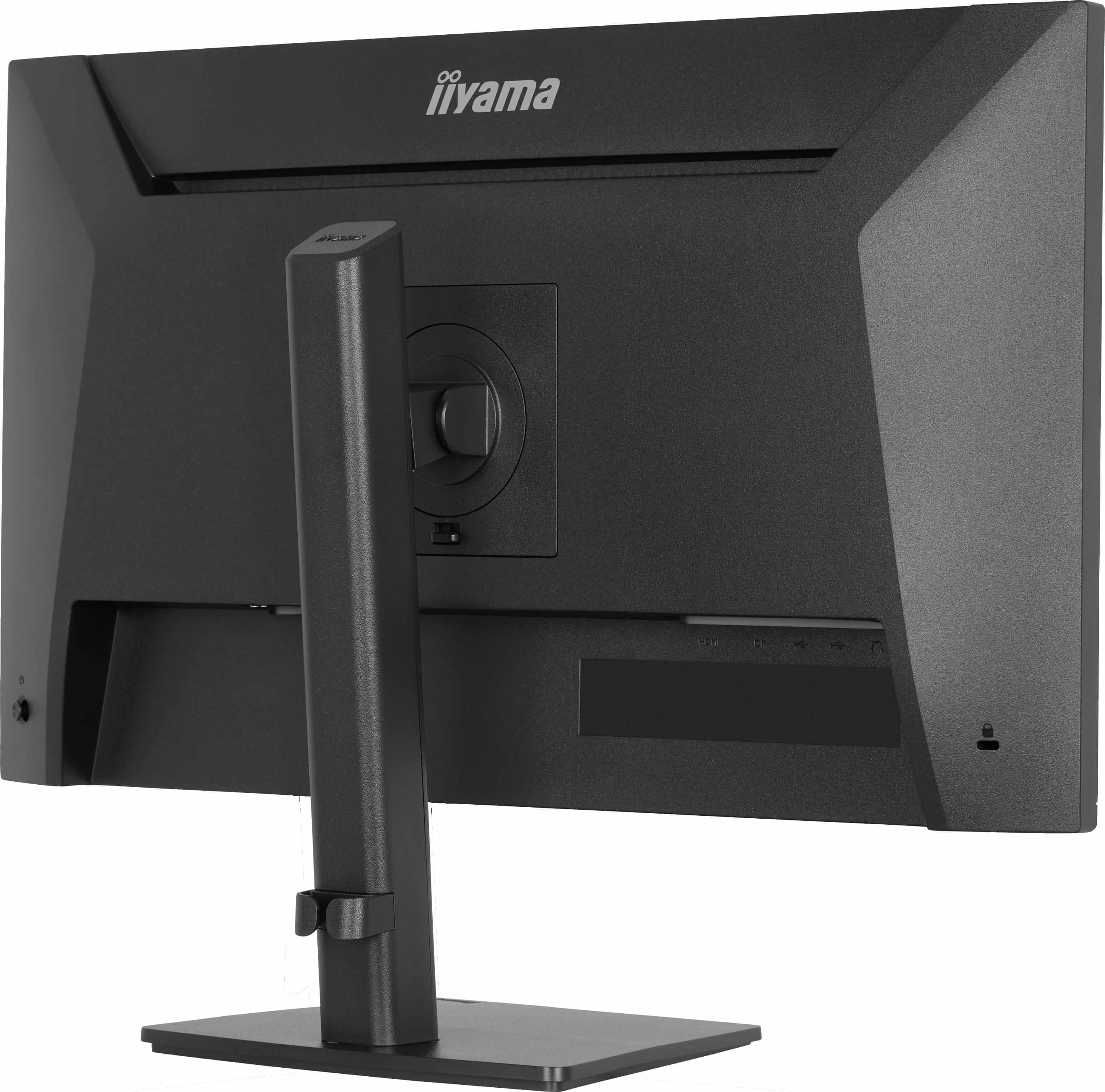 Rückseite eines schwarzen Monitors mit iiyama-Logo und Anschlussbuchsen.