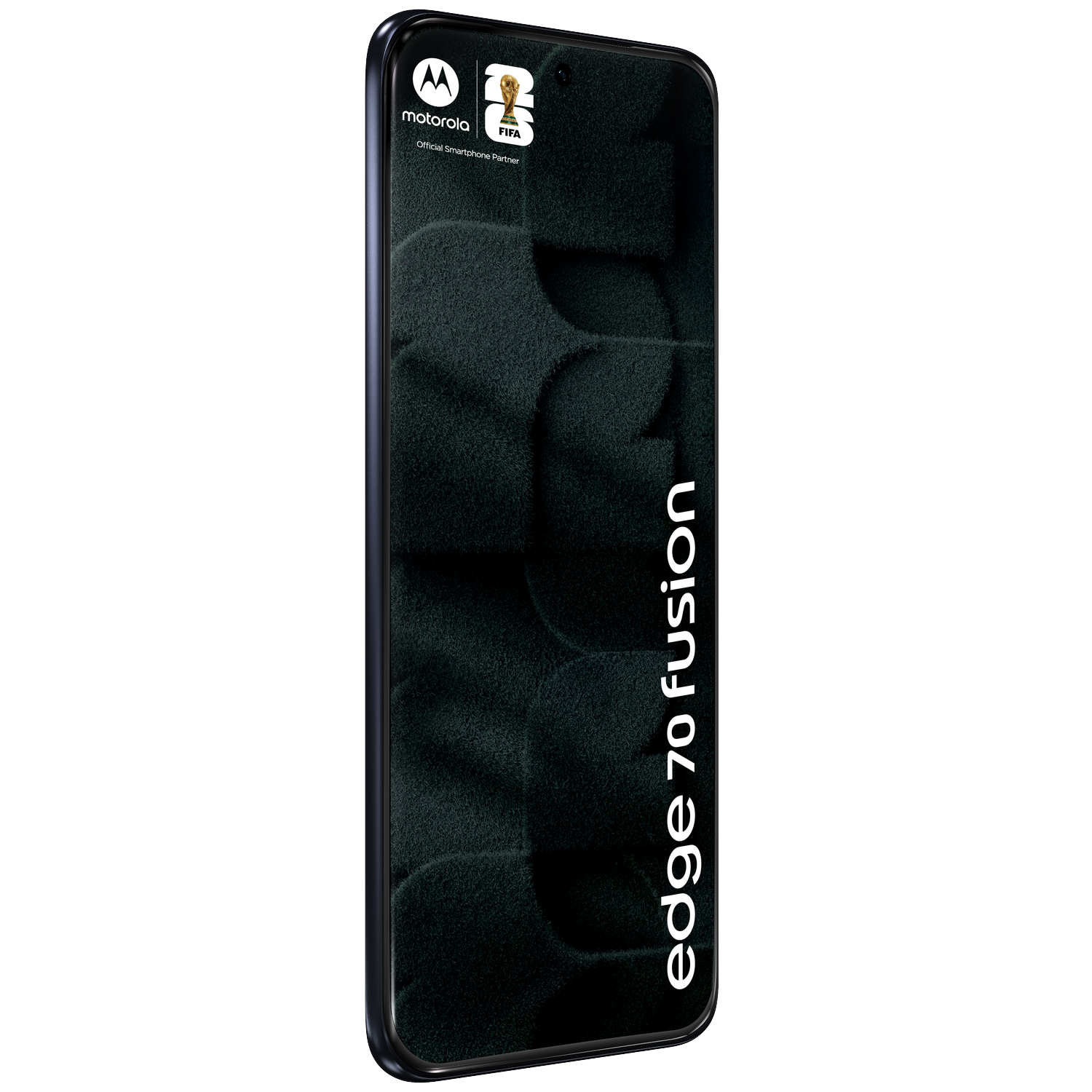 Motorola Edge 70 Fusion phone featuring FIFA logo and trophy icon.